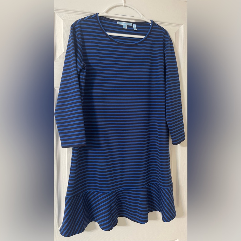 Draper James Navy and royal blue striped long sleeve dress.  Size Medium.